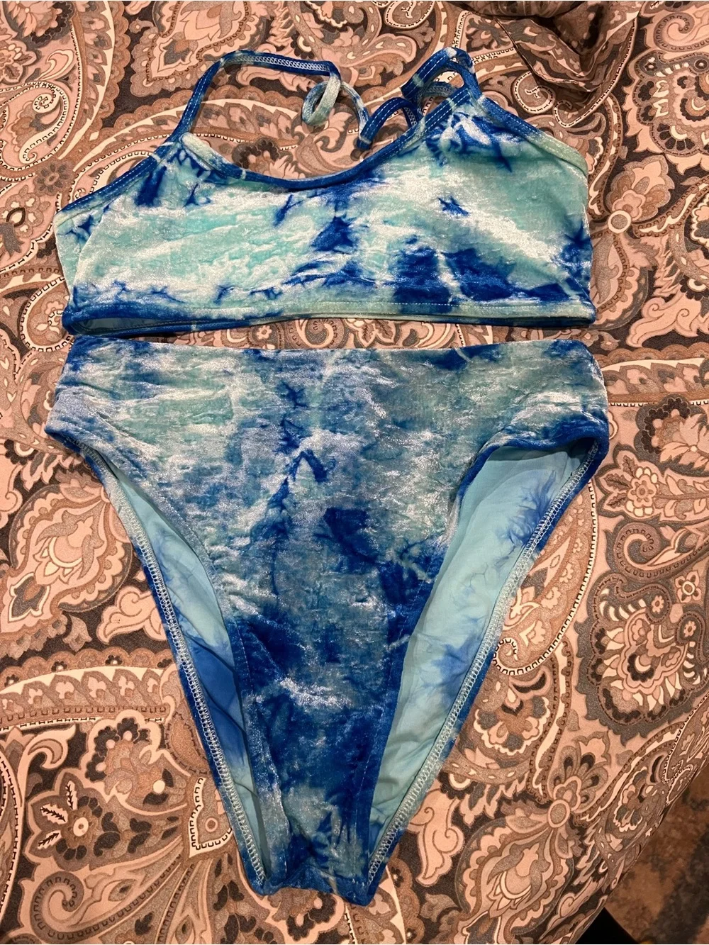 Frankie's Bikinis Blue Tie-Dye Velvet Two-Piece Swim Set